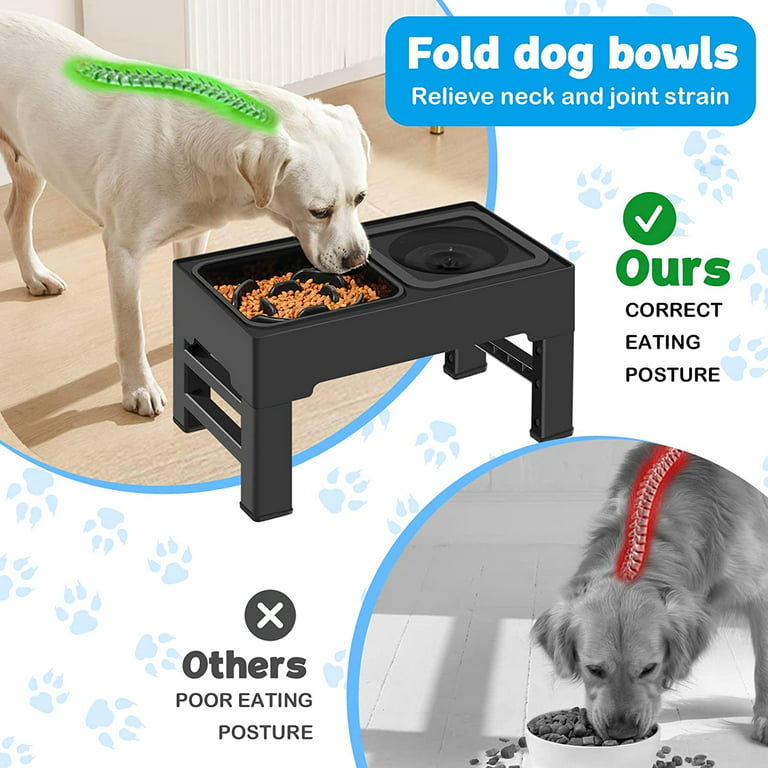 Elevated Dog Bowls with Slow Feeder Insert,Adjustable from 11.2”to 16” for  Medium,Large,Extra Large,Tall Sized Dogs,Raised Dog Bowl Stand with
