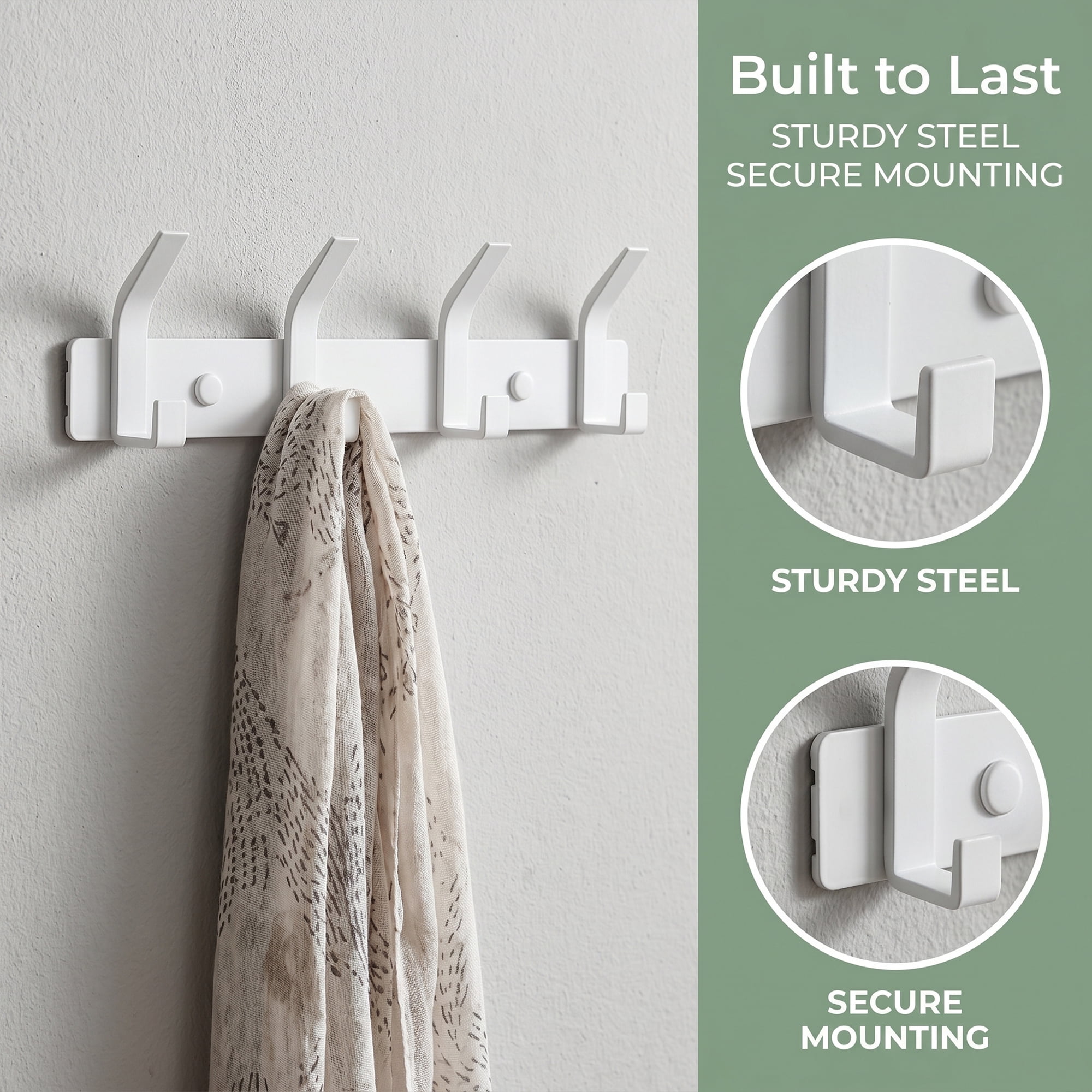 Unique Bargains Coat Rack Wall Mount Metal Hook for Bathroom and Bedroom White 4 Hooks