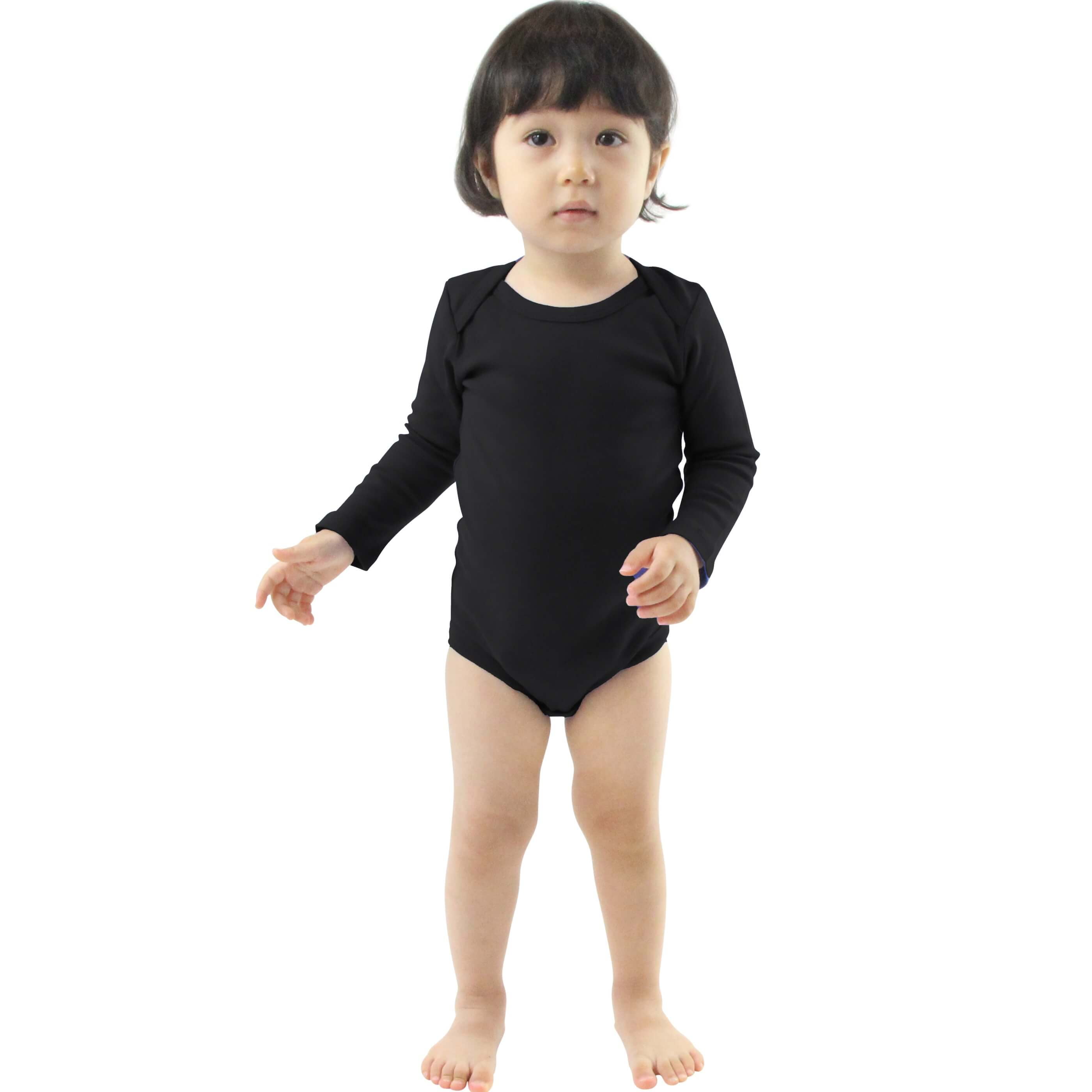 Couver Baby Cotton Longsleeve Onesie Infant Toddler Lap Shoulder Solid Color Bodysuit, Black, 24M