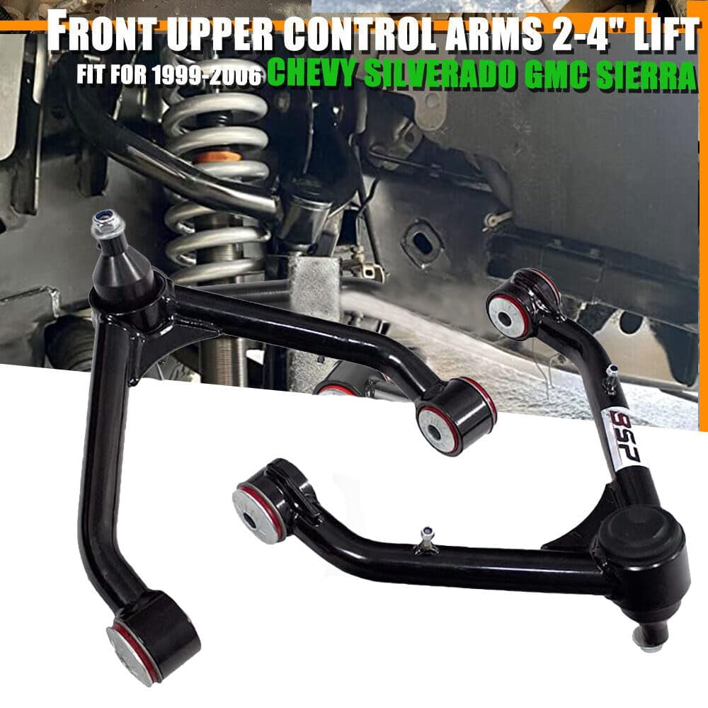 Front Upper Control Arms, 2-4" Lift Tubular Ball Joint Kit Compatible with 1999-2006 Silverado 1500 Sierra 4WD 4X4 RWD with 6-lug Wheels (Pair)