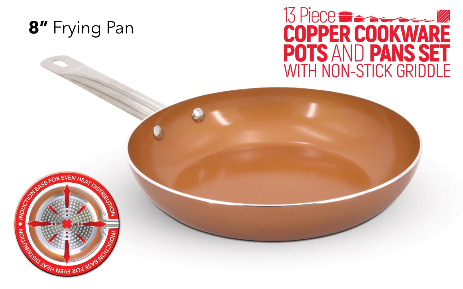 13 Piece Copper Cookware Set Ceramic Non Stick Pan Induction Saucepan  Aluminum