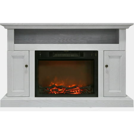 

Hanover Kingsford Electric Fireplace with 1500W Log Insert and 47 In. Entertainment Stand in White