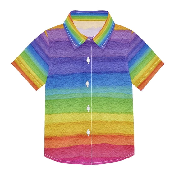 Boys Button-Down Shirt Short Sleeve Shirt Tops for 3Y Watercolor Rainbow Colors