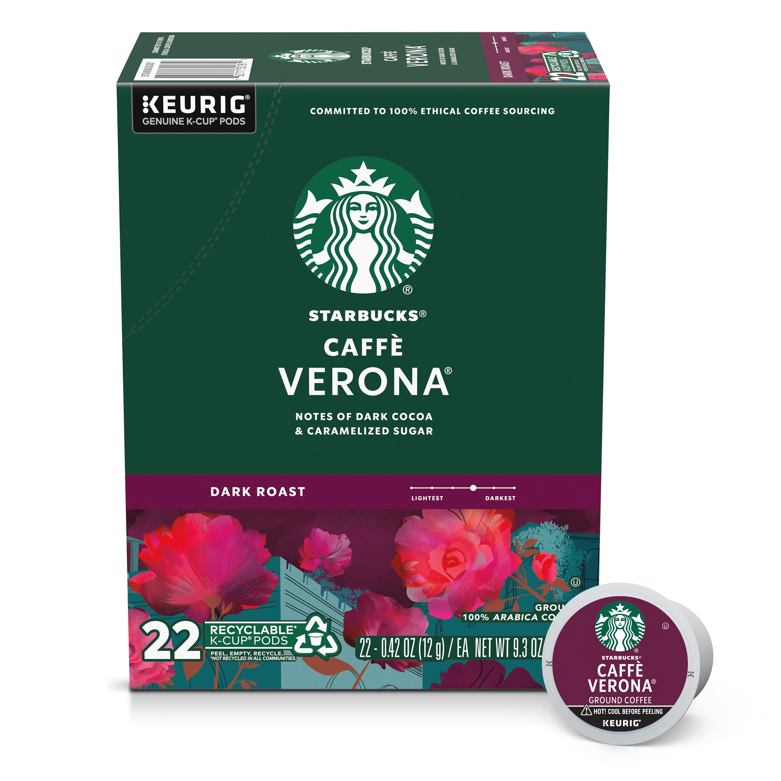 Starbucks Caff Verona, Dark Roast K-Cup Coffee Pods, 100% Arabica, 22 ct