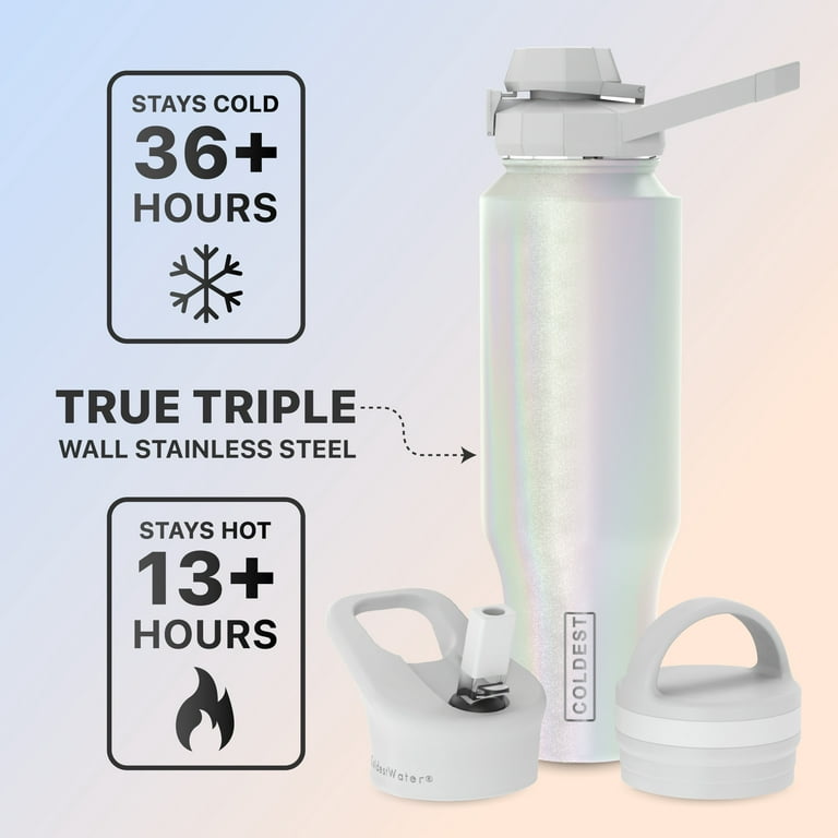 COLDEST Sports Water Bottle - 3 Lids (Chug Lid, Straw Lid, Handle Lid)  Tumbler with Handle on