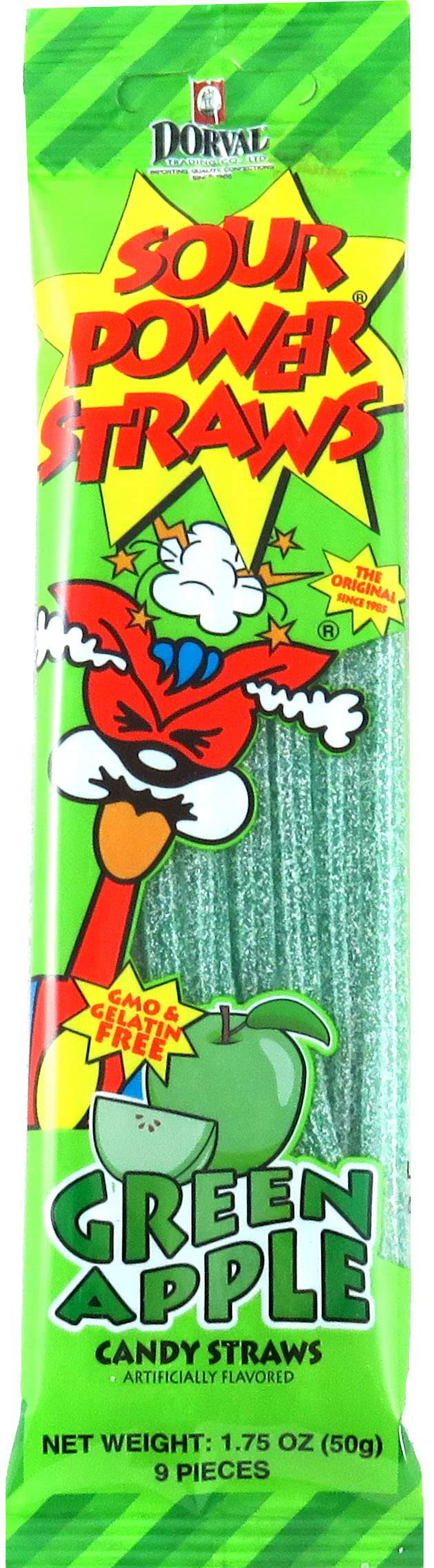 Sour Power, Candy Straws 1.75 (Pack Of 24), Green Apple, 42 Ounce