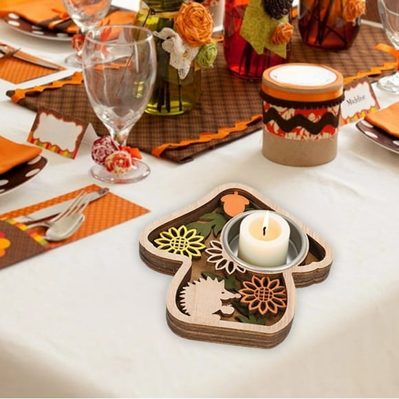 xihome Candelabro de madera artesanal para mesa, base para velas, decoracin navideña, candelabro gtico espeluznante con detalles de manzana.