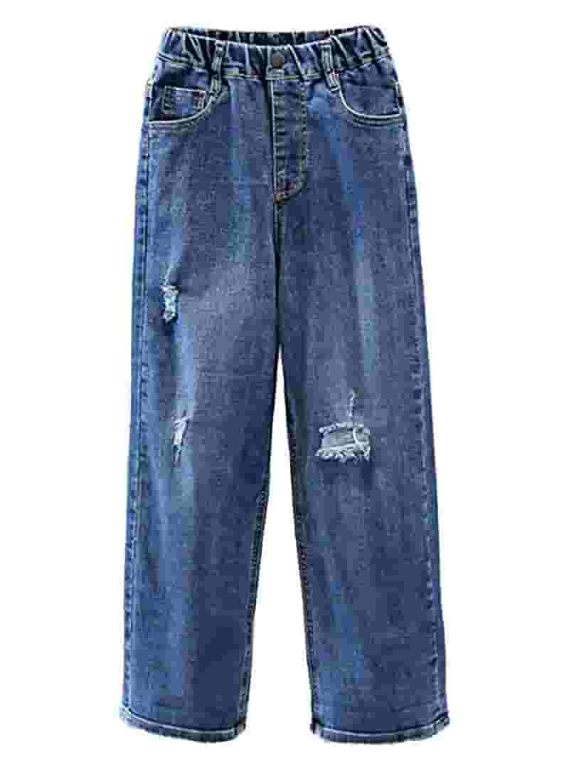 【2plan】Max Wide Denim Pants renvena Kids Girls Youth Casual Ripped Jeans Denim Pants