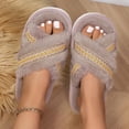 thumbnail image 5 of Miqool Womens Criss Cross Plush Fuzzy House Slippers Soft Footbed Open Toe Memory Foam Flat Slip On Cozy Slides, 5 of 5