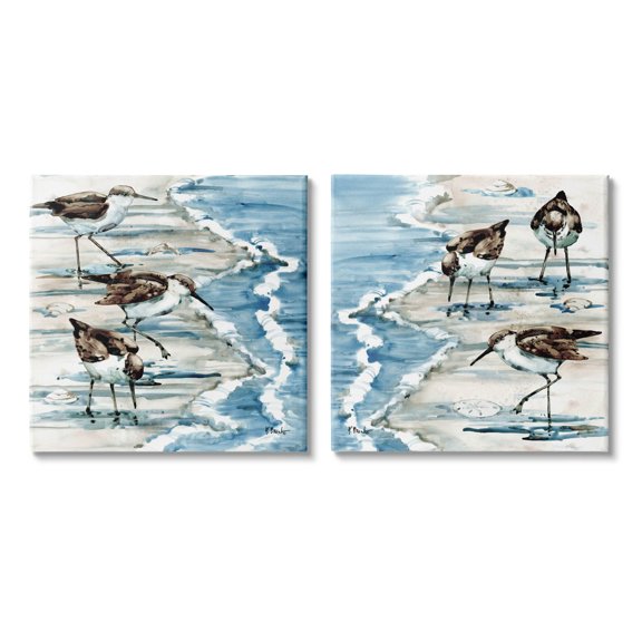 Stupell Industries Sandpipers Grazing Beach Shore Painting Gallery Wrapped Canvas Print Wall Art, Set of 2, Design by Paul Brent