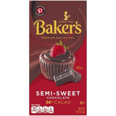 Baker's Baking Chocolate Bar 56% Cacao Semi-Sweet, 4 Oz