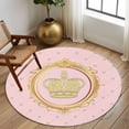 thumbnail image 3 of Round Area Rugs 7 Feet - Golden Crown Queen Pink Lattice Soft Indoor Throw Rugs Carpets for Living Dining Bedroom Kids Room Non-Slip Playroom Crawl Rug Floor Mats White Dot, 3 of 9