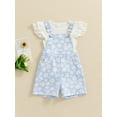 thumbnail image 6 of Aojekbee 2PCS Baby Girls Summer Outfits Fly Sleeve Ribbed Tops + Daisy Suspender Shorts Set Toddler Clothes, 6 of 10