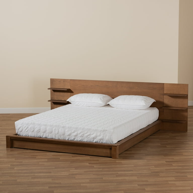 Baxton Studio Elina Modern and Contemporary Walnut Brown Finished Wood King Size Platform Storage Bed with Shelves Baxton Studio Elina Modern and Contemporary Walnut Brown Finished Wood King Size Platform Storage Bed with Shelves