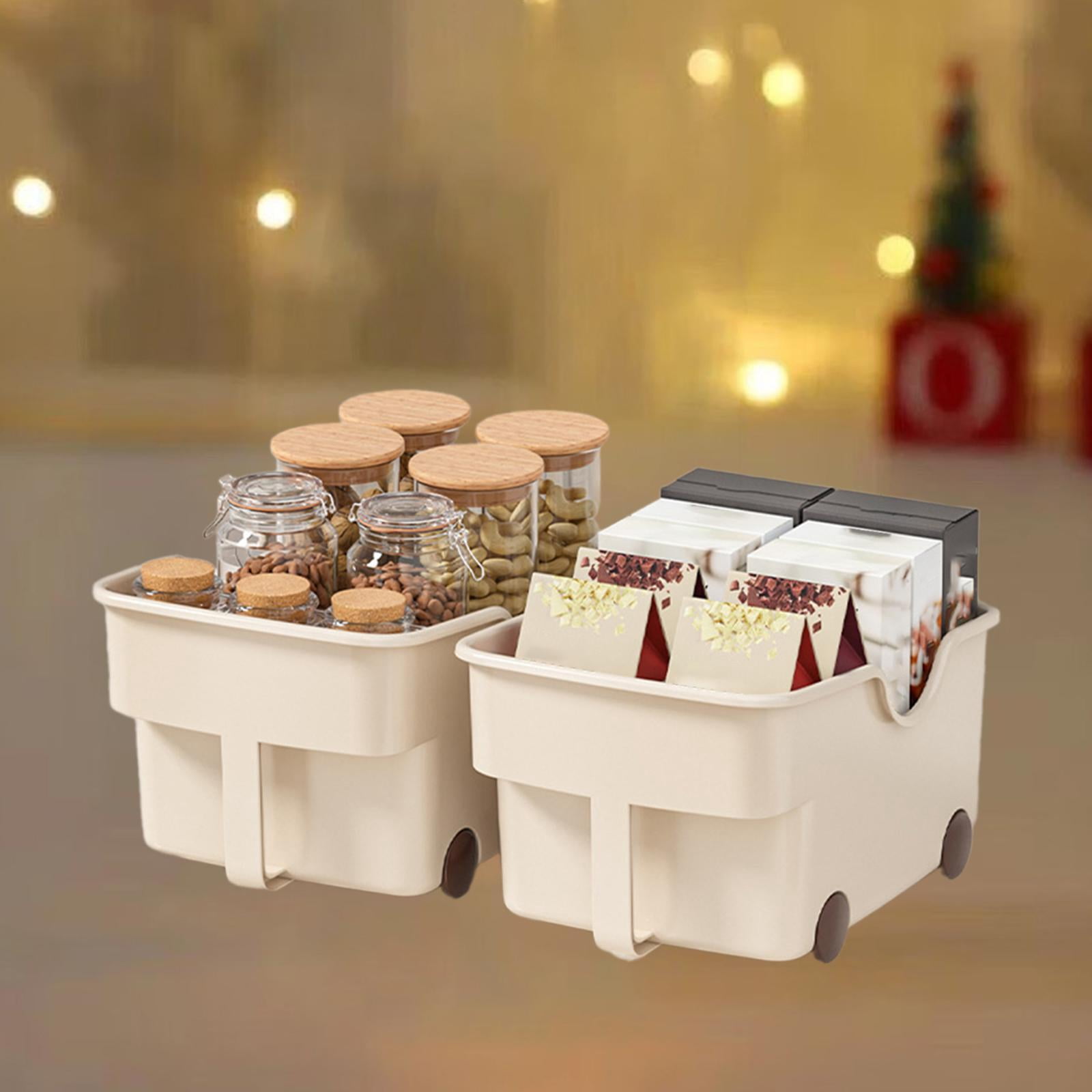 Baoblaze 2Pcs Kitchen Cabinet Organizer Bin Storage Box Food Organizing Deep Wheeled Container for under Sink Kitchen Countertop Sewer