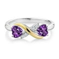 thumbnail image 3 of Gem Stone King 925 Sterling Silver and 10K Yellow Gold Heart Shape Purple Amethyst and White Lab Grown Diamond Women Ring (0.88 Cttw, Gemstone Birthstone, Available in Size 5, 6, 7, 8, 9), 3 of 6