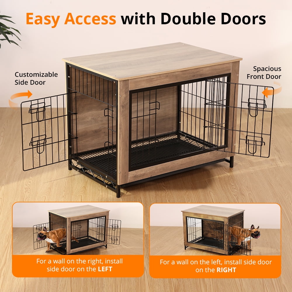DOMIPET Dog Crate Furniture,Double-Doors Kennel Indoor with Divider and Removable Tray,End Table Dog Crate for Decoration