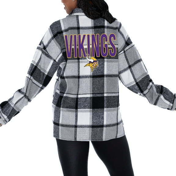 Women's Gameday Couture Gray Minnesota Vikings  Fieldside Fun Plaid Button-Up Overshirt