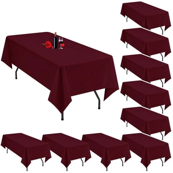 NTGFU 10 Pack Tablecloths for 6 Foot Rectangle Tables 60 X 102 Inch Table Cloth Rectangle Table 6ft Tablecloth Linen Polyester Fabric Washable Table Cloths for Parties Wedding Banquet,Burgundy