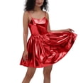 thumbnail image 2 of Mifsaly Shiny Satin Mini Dress Women Pleated A Line Adjustable Straps High Waist Metallic Dresses Dance Evening Party Outfits S, 2 of 6