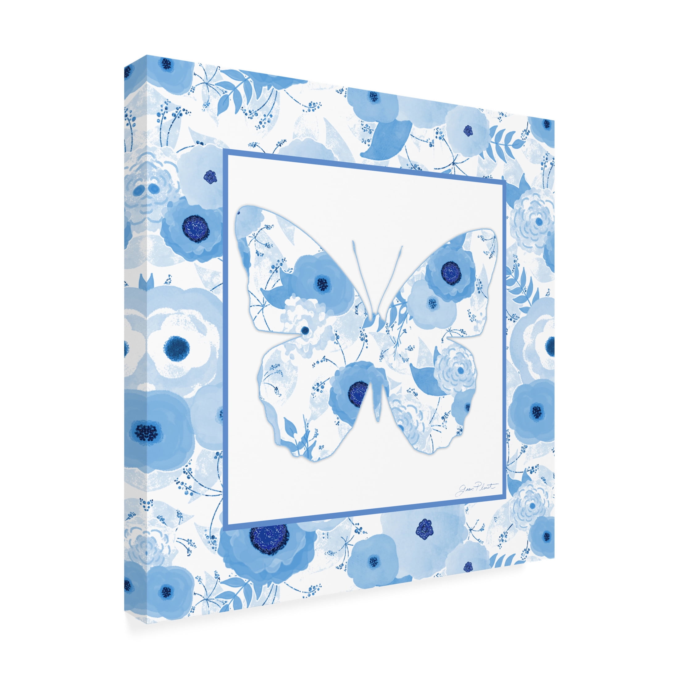 Canvas Wall Art - Jean Plout 'Beautiful Blue Butterflies D' Wall Art for Living Room, Bedroom, or Office Décor by Trademark Fine Art - 24 x 24 Inches