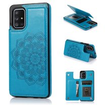 Dteck Flower Patterned Wallet Case For Samsung Galaxy A51 4G (6.5 inches),Magnetic Leather Card Holder Case Kickstand Shockproof Rubber Back Phone Cover,Blue