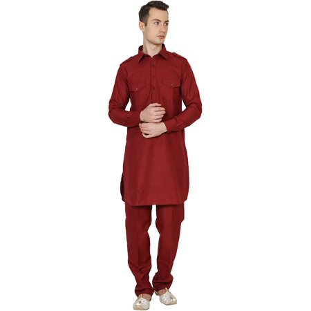 

Royal Kurta Men s Linen Pathani Suit Red