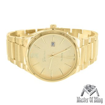 - 14k Gold Tone Watch Ladies Geneva Platinum Stainless Steel Case 43MM Bezel
