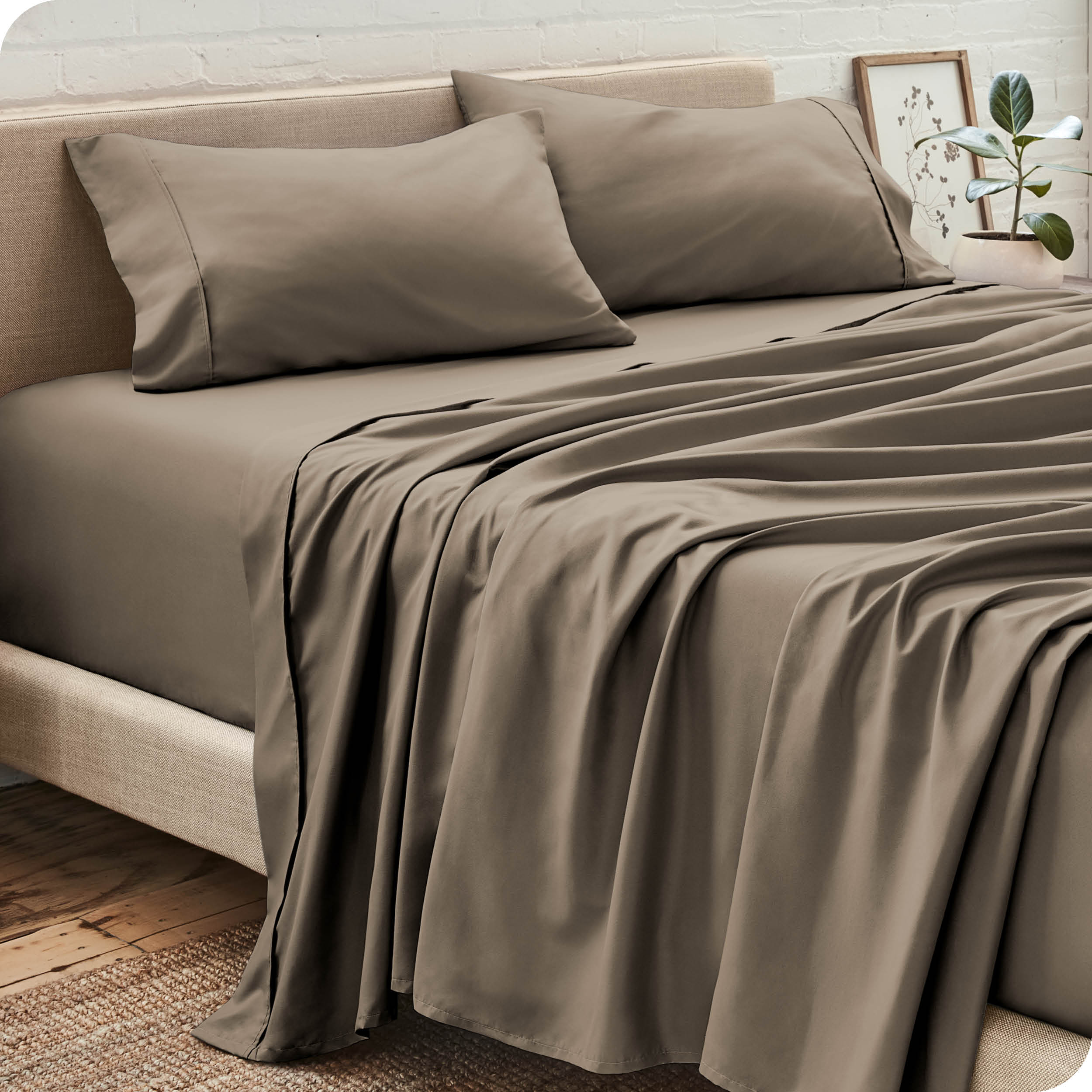 Bare Home Premium 1800 Ultra-Soft Microfiber Sheet Set Full Extra Long Double Brushed Hypoallergenic Wrinkle Resistant Full XL Taupe