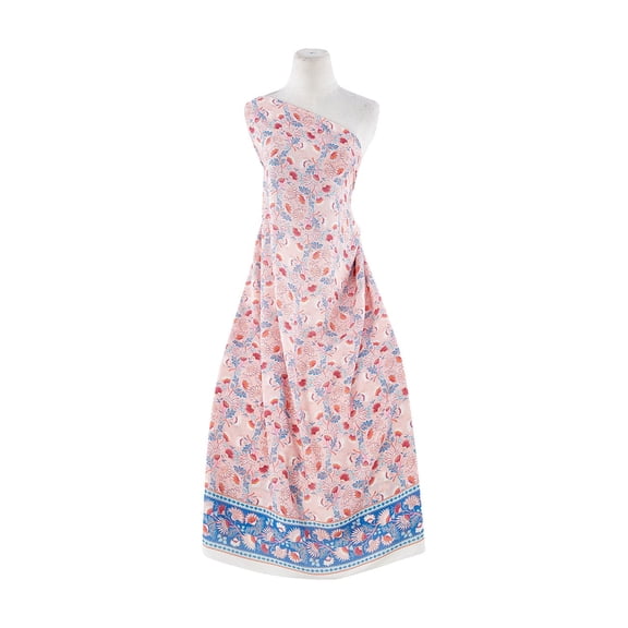 Zelouf Samba Dbl Border On Challis , Sewing, DIY, Crafts Fabric by the Yard, 343 Blush/royal, 1 Yard