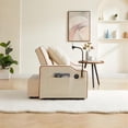 thumbnail image 3 of 3-in-1 Convertible Single Sofa Bed with USB Port & Cupholder, Pull Out Sleeper Chair Bed with Swivel Phone Stand & Side Storage Pocket, Velvet Folding Couch Bed with Pillow for Small Space, Beige, 3 of 9