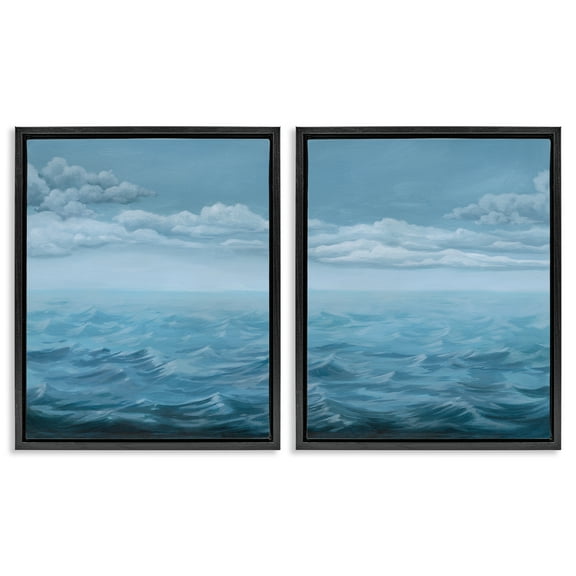 Stupell Industries Clouds over Rough Sea Waves Nautical & Beach Painting Black Floater Framed Canvas Art Print Wall Art, 17 x 21, Set of 2