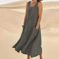 thumbnail image 2 of asdoklhq Summer Linen Moomoo Dresses for Women Fashion Women's Sleeveless Casual Pocket V-Neck Neck Solid Long Dress Gray 2X, 2 of 7