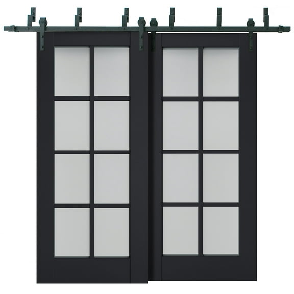 Sliding Closet Barn Bypass Doors with Frosted Glass | Veregio 7412 Antracite | Sturdy 6.6ft Rails Hardware Set | Wood Solid Bedroom Wardrobe Doors -36" x 96" (2* 18x96)