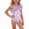 thumbnail image 3 of MKOSPLRT Toddler Girls' Floral Print Flower Ruffle One-Shoulder One-Piece Swimsuit UPF 50+ Sun Protection Bathing Suits 12M-5Y, 3 of 10