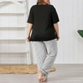 thumbnail image 5 of Womens Summer Pajamas Set V Neck Short Sleeve Sleepwear Tops with Loose Long Pants Soft Pjs Set Nightwear Plus Size, 5 of 5