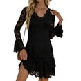 thumbnail image 2 of Hrsba Lace V Neck Long Sleeve Dress Women Knee Length Elegant Style Midi Dresses for Women, 2 of 8