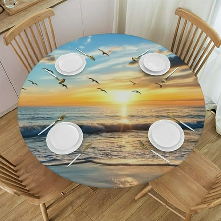 

Sheronv Sunset Birds Round Table Cover Stain Resistant Washable Fabric Table Cloth for Indoor Outdoor Kitchen Dining Wedding Parties 100% Polyester Waterproof Resistant 38 -42