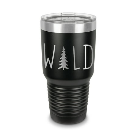 

Wild Hiking Camping Adventure Tumbler 30 oz - Laser Engraved w/ Clear Lid - Stainless Steel - Vacuum Insulated - Double Walled - Travel Mug - wanderlust explore hike camp - Black
