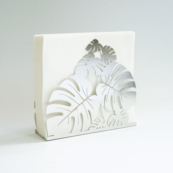 Stainless Steel Leaves Pattern Tabletop Napkin Holder 6.3"L x 1.8"W x 5.7"H