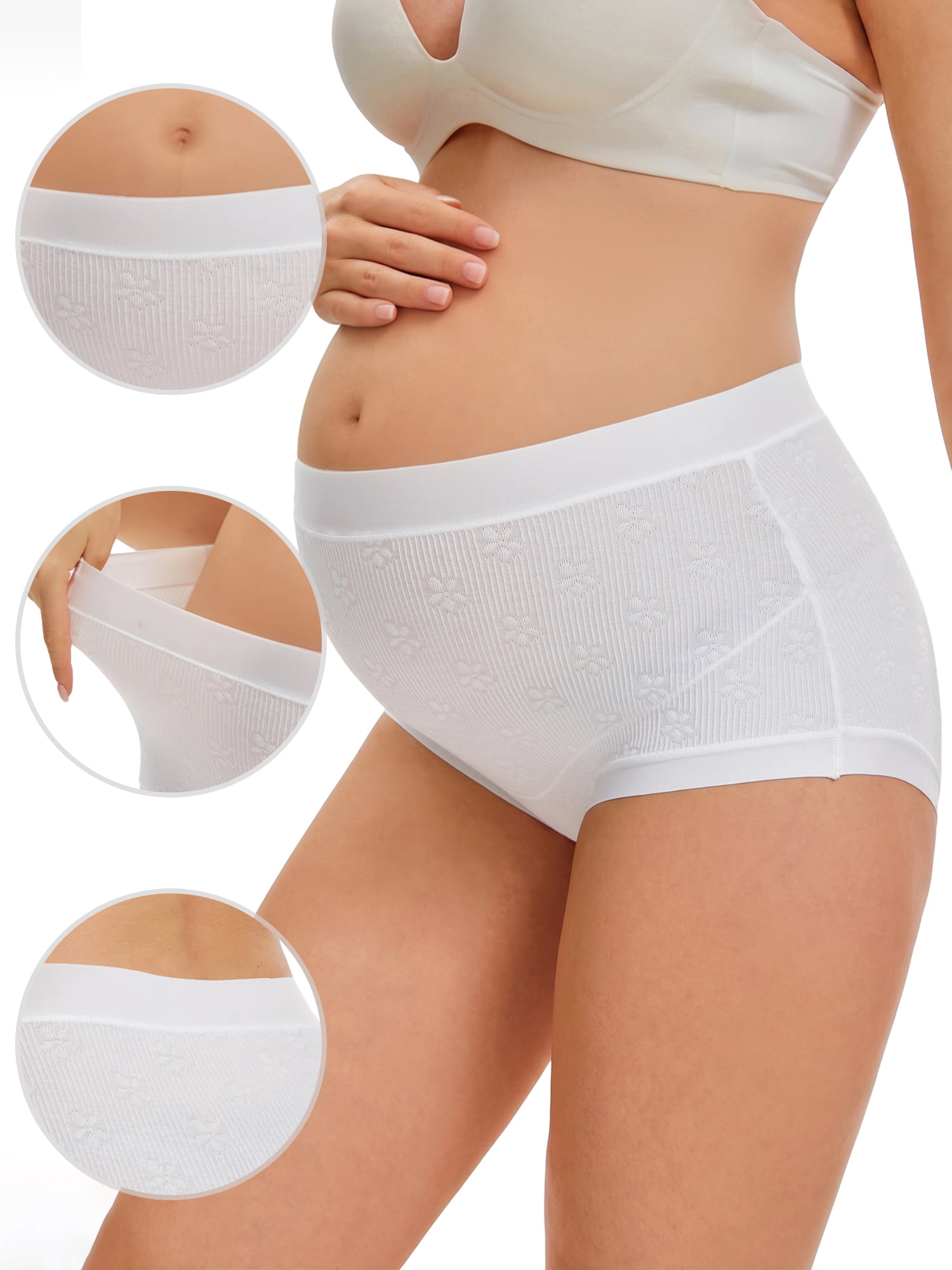 DARING DIVA Women's High Waist Cotton Underwear Jacquard Texture Briefs M Floral White