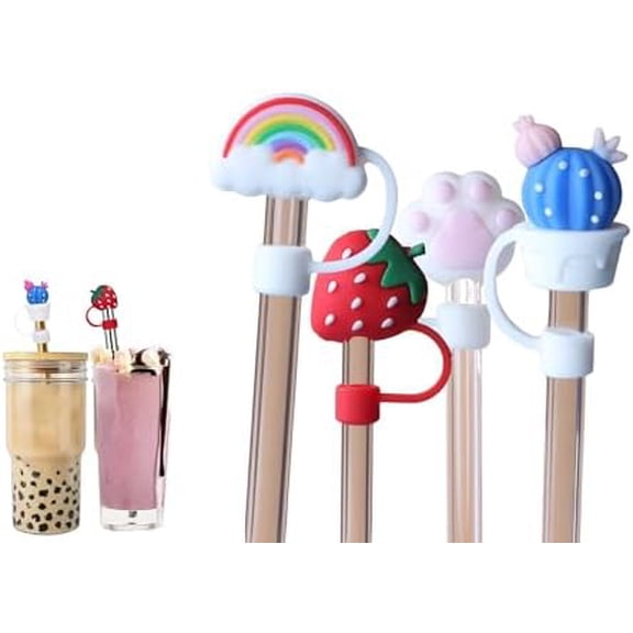 4 Pcs Extra Large Straw Toppers for Boba Straws and Jumbo Straws, 0.48” & 0.55” (12mm & 14mm) Diameter, Reusable Dust-Proof Straw Covers, Made with Food Grade Silicone$$Home Decor, Kitchen, & Other