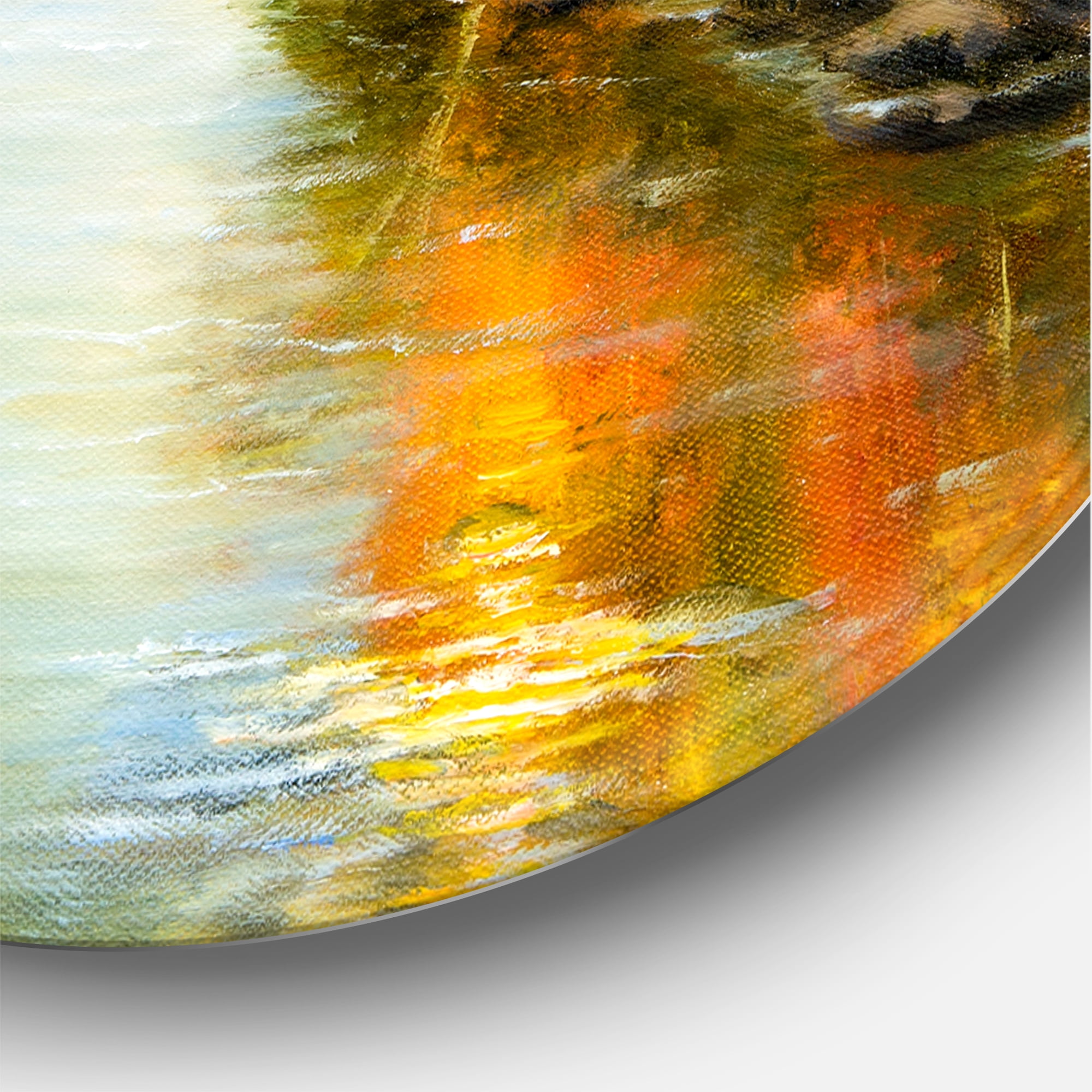 Designart 'Autumn Landscape With Forest River and Mountains' Lake House Circle Metal Wall Art 29x29 - Disc of 29