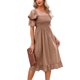 thumbnail image 1 of Vestido De Cuello Cuadrado, Manga Corta Elástica, Mangas Farol, Vestido Plisado A La Moda Para Vacaciones Para Fiestas., 1 of 5