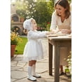 thumbnail image 6 of BemeyourBBs Newborn Baby Girls White Tulle Tutu Dress Blessing Baptism Day Outfits Baby Christening Clothes Floral Embroidery Long Sleeve Front Bow Princess Party Dress with Hat, 6 of 9