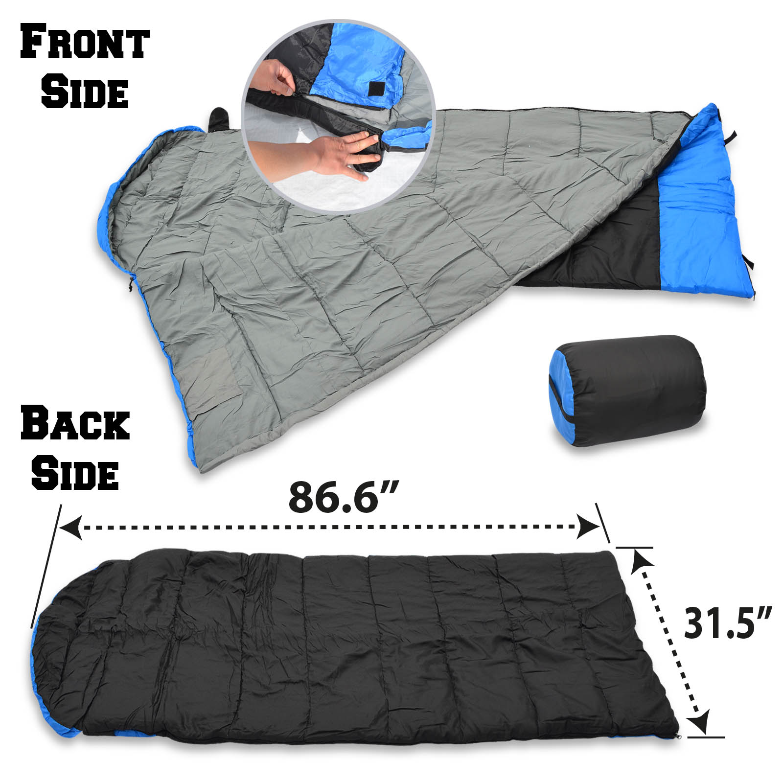Sunrise Hooded Sleeping Bag Outdoor Camping or Indoor Sleep with Carry Bag(Blue) - image 2 of 9