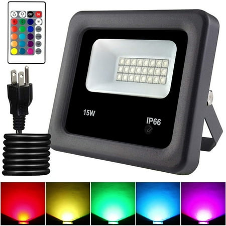 

DONGPAI Outdoor LED Flood Light 15-100W RGB Color Changing Dimmable Floodlights with Remote Control Stage Landscape Lighting IP66 Waterproof