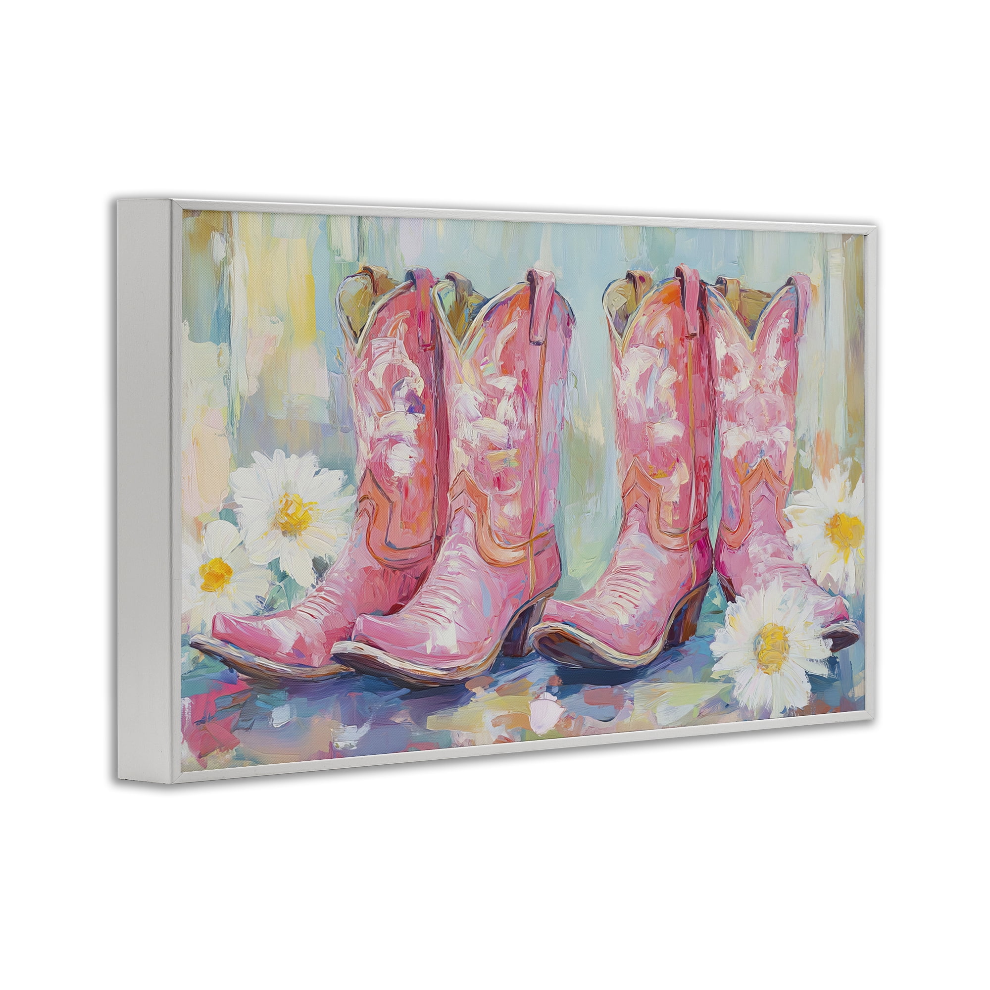 Stupell Industries Pink Cowgirl Boots Pairs White Framed Giclee Art, design by Tina LeCour