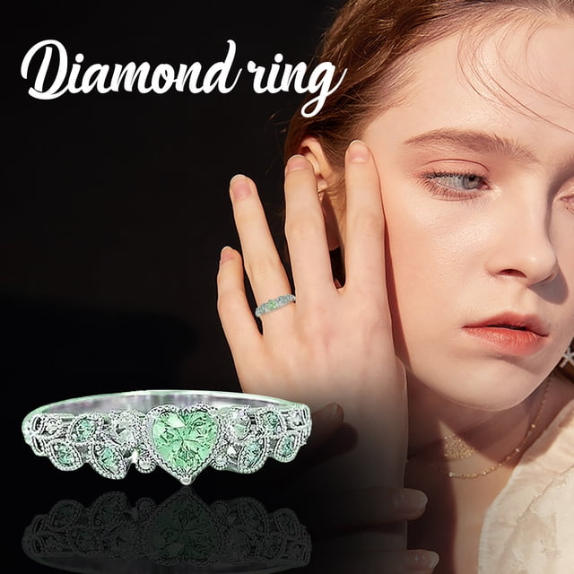 WREESH Ladies Fashion Wedding Love Heart Diamond Ladies Peach Heart Ring