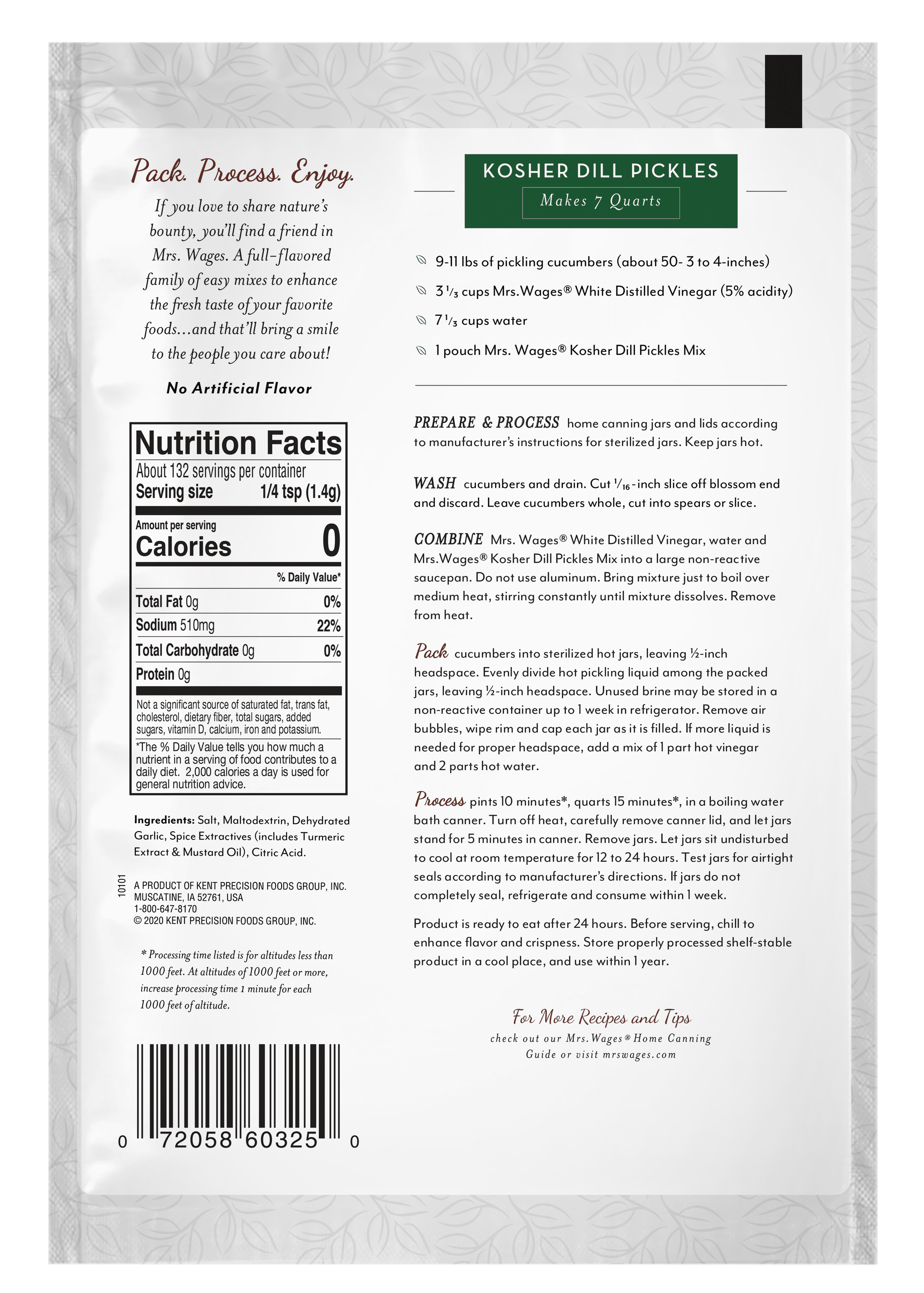 Mrs. Wages Kosher Dill Pickle Seasoning, Quick Pickling Mix for Homemade Pickles, Canning Supplies for Dill Pickles